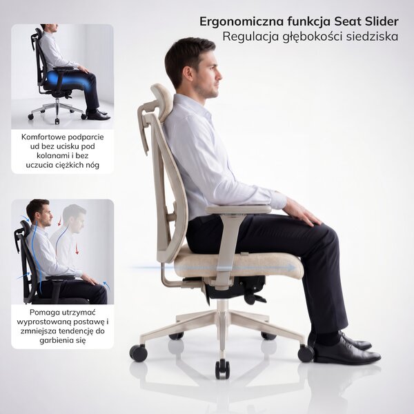 Fotel biurowy ergonomiczny jasnobeżowy VECTOR