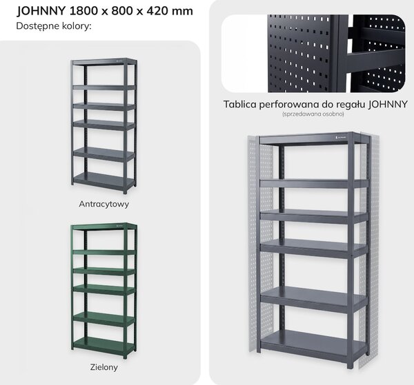 Regał metalowy szeroki antracytowy: JOHNNY, 1800 x 800 x 420 mm