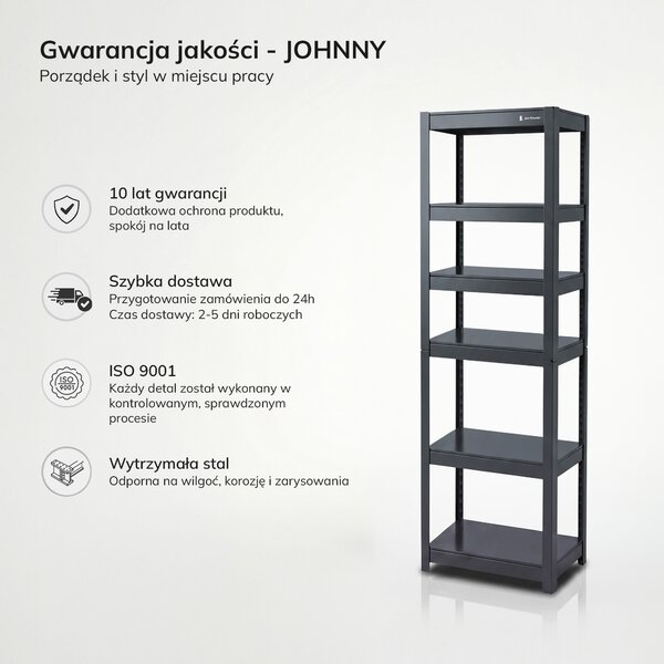 Regał metalowy wąski antracytowy: JOHNNY, 1800 x 450 x 420 mm