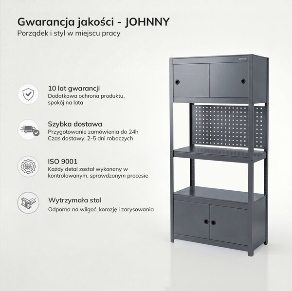 Regał metalowy z szafkami antracytowy: JOHNNY, 1800 x 800 x 420 mm