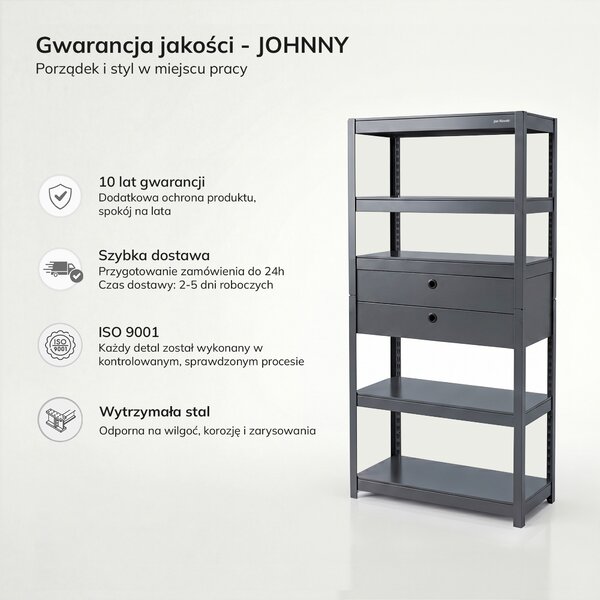 Regał metalowy z szufladami antracytowy: JOHNNY, 1800 x 800 x 420 mm