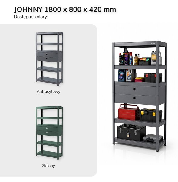 Regał metalowy z szufladami antracytowy: JOHNNY, 1800 x 800 x 420 mm