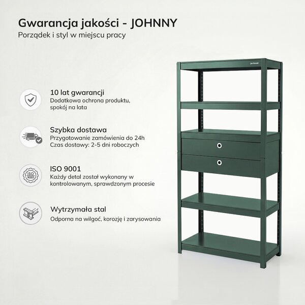 Regał metalowy z szufladami zielony: JOHNNY, 1800 x 800 x 420 mm