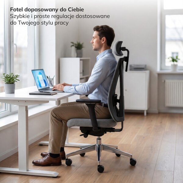 Fotel biurowy ergonomiczny szary z siatką VECTOR