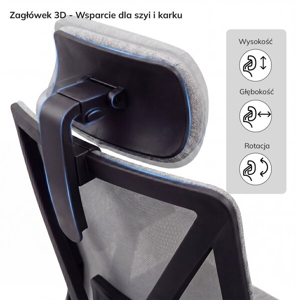 Fotel biurowy ergonomiczny szary z siatką VECTOR