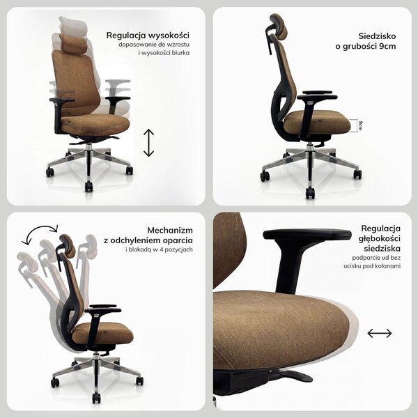 Ergonomiczny fotel biurowy brązowy AXIS