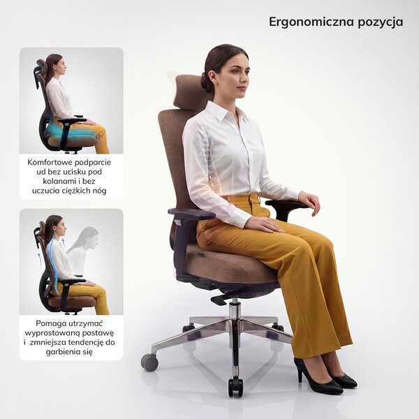 Ergonomiczny fotel biurowy brązowy AXIS