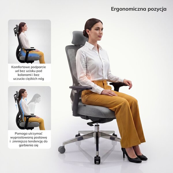 Ergonomiczny fotel biurowy z siatką ciemnoszary AXIS