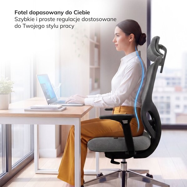 Ergonomiczny fotel biurowy z siatką ciemnoszary AXIS