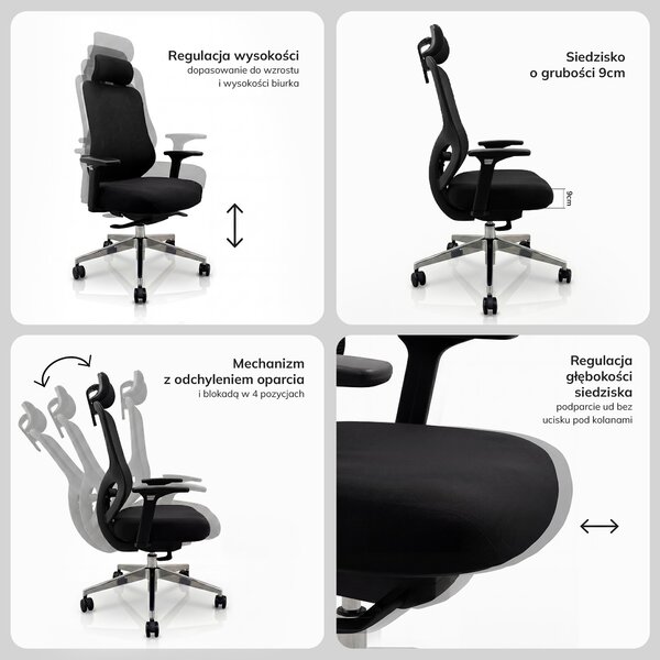 Ergonomiczny fotel biurowy czarny AXIS