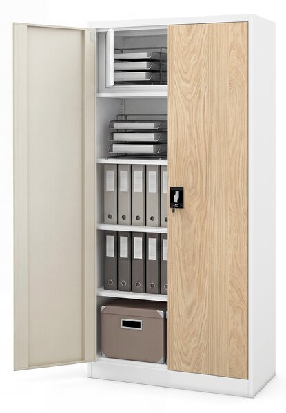 Szafa metalowa ze schowkiem biała / dąb sonoma: Eco Design TOMASZ, 900 x 1850 x 450 mm