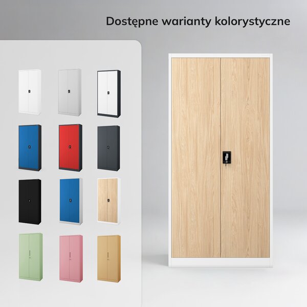Szafa metalowa wielofunkcyjna biała / dąb sonoma: Eco Design DAWID, 900 x 1850 x 450 mm