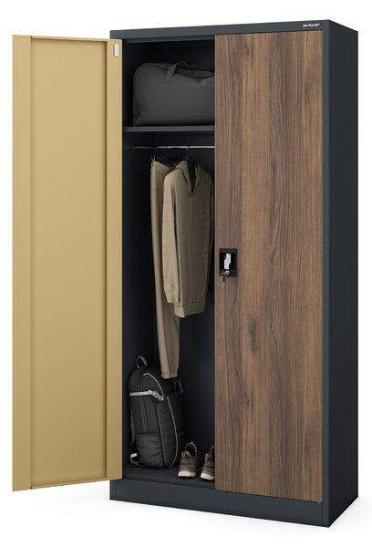 Szafa metalowa wielofunkcyjna antracytowa / orzech: Eco Design DAWID, 900 x 1850 x 450 mm