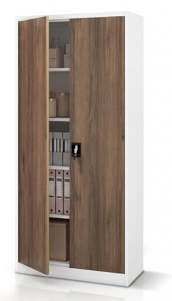 Szafa na dokumenty biurowa metalowa biała / orzech: Eco Design JAN H 900 x 1950 x 400 mm