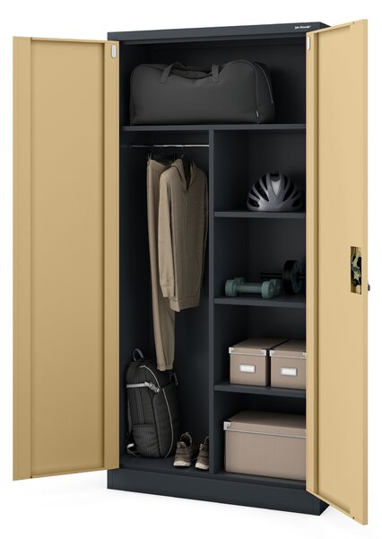 Szafa metalowa wielofunkcyjna antracytowa / orzech: Eco Design DAWID, 900 x 1850 x 450 mm