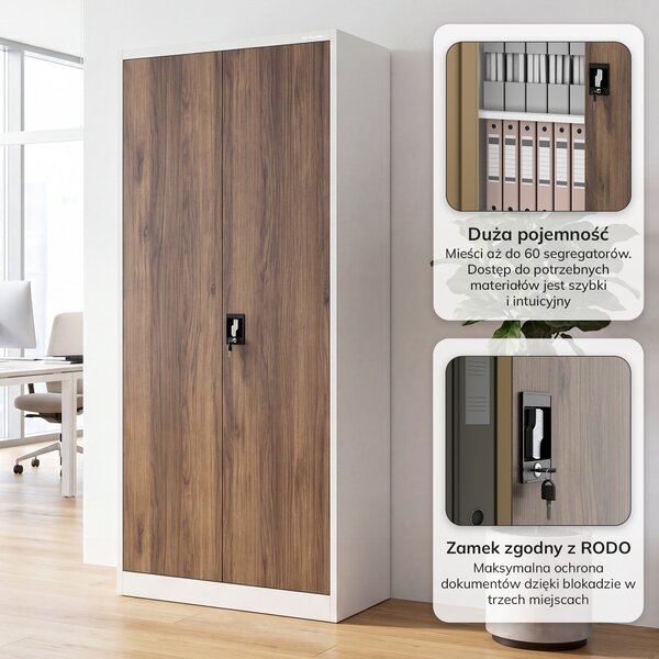 Szafa na dokumenty biurowa metalowa biała / orzech: Eco Design JAN H 900 x 1950 x 400 mm