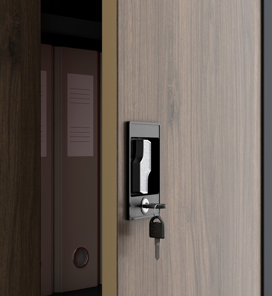 Szafa metalowa wielofunkcyjna antracytowa / orzech: Eco Design DAWID, 900 x 1850 x 450 mm