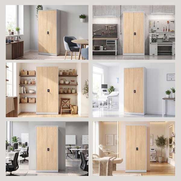 Szafa na dokumenty biurowa metalowa szara / dąb sonoma: Eco Design JAN H 900 x 1950 x 400 mm
