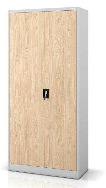 Szafa na dokumenty biurowa metalowa szara / dąb sonoma: Eco Design JAN H 900 x 1950 x 400 mm