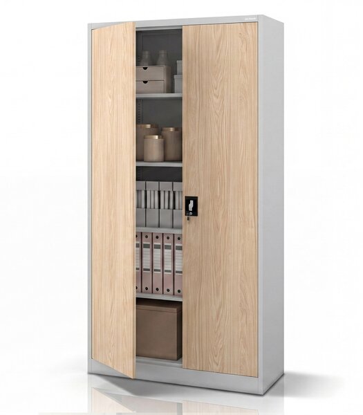Szafa na dokumenty biurowa metalowa szara / dąb sonoma: Eco Design JAN H 900 x 1950 x 400 mm