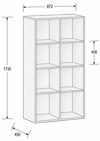 Regał FRAME, dolny, 2 kolumny, 1735 x 872 x 450 mm, biały