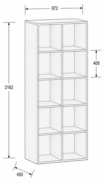 Regał FRAME, wysoki, 2 kolumny, 2162 x 872 x 450 mm, biały