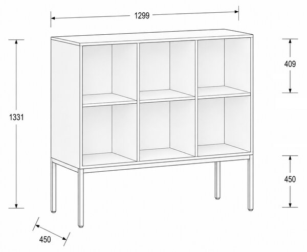 Regał FRAME, niski, z białą podstawą, 1299 x 450 x 1331 mm, biały