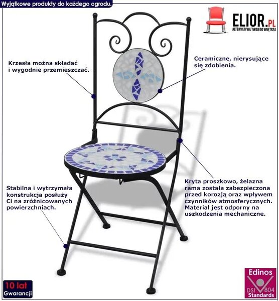 Zestaw ceramicznych krzeseł ogrodowych niebieski N9-W58