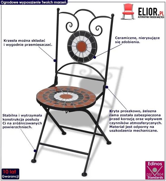 Zestaw ceramicznych krzeseł ogrodowych - brązowo N0-K85