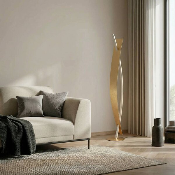 Lampa stojąca LED Marija Lucande, możliwość ściemniania, mosiężny / złoty, salon / jadalnia, metal, nowoczesny