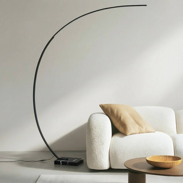 Lampa łukowa - lampa stojąca Kendra Lindby, możliwość ściemniania, czarny, salon / jadalnia, metal, nowoczesny