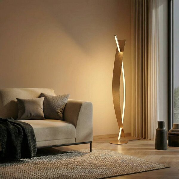 Lampa stojąca LED Marija Lucande, możliwość ściemniania, mosiężny / złoty, salon / jadalnia, metal, nowoczesny