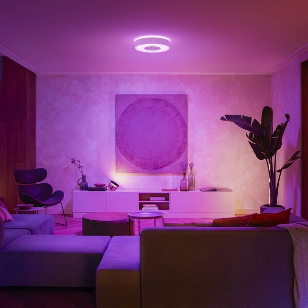 Philips Hue Inteligentna lampa sufitowa Hue, możliwość ściemniania, biały / opal, salon / jadalnia, metal, nowoczesny