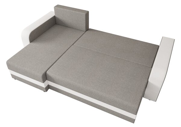 Rozkładana narożna sofa VALERIO 238x140 cm, jasnoszara/beżowa, uniwersalna + 2 poduszki GRATIS