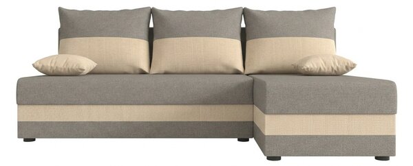 Rozkładana narożna sofa VALERIO SLIM 200x140 cm, jasnoszara/beżowa, uniwersalna + 2 poduszki GRATIS