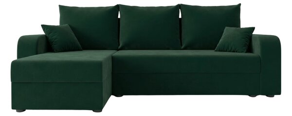 Rozkładana narożna sofa VALERIO 238x140 cm, ciemnozielona, uniwersalna + 2 poduszki GRATIS