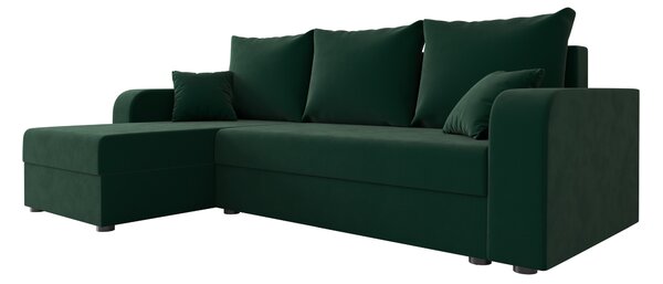 Rozkładana narożna sofa VALERIO 238x140 cm, ciemnozielona, uniwersalna + 2 poduszki GRATIS