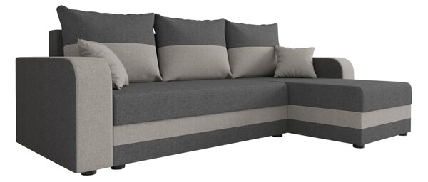 Rozkładana narożna sofa VALERIO 238x140 cm, ciemnoszara/jasnoszara, uniwersalna + 2 poduszki GRATIS