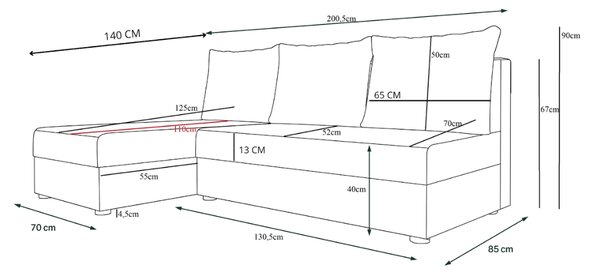 Rozkładana narożna sofa VALERIO SLIM 200x140 cm, ciemnoszara, uniwersalna + 2 poduszki GRATIS