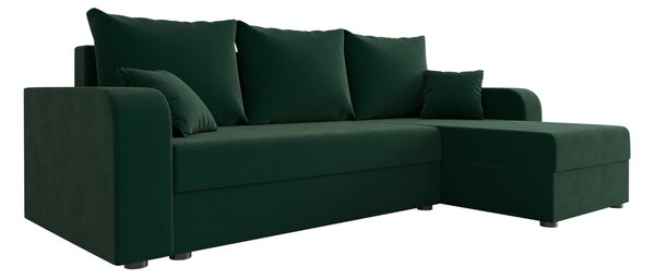 Rozkładana narożna sofa VALERIO 238x140 cm, ciemnozielona, uniwersalna + 2 poduszki GRATIS