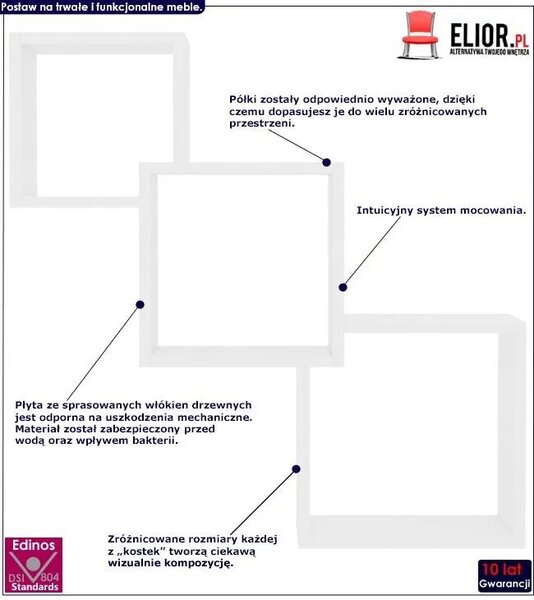 Zestaw białych półek ściennych modułowych N1-R41