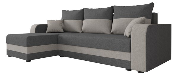 Rozkładana narożna sofa VALERIO 238x140 cm, ciemnoszara/jasnoszara, uniwersalna + 2 poduszki GRATIS