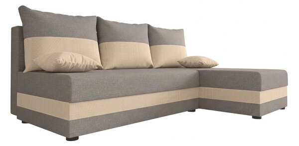 Rozkładana narożna sofa VALERIO SLIM 200x140 cm, jasnoszara/beżowa, uniwersalna + 2 poduszki GRATIS