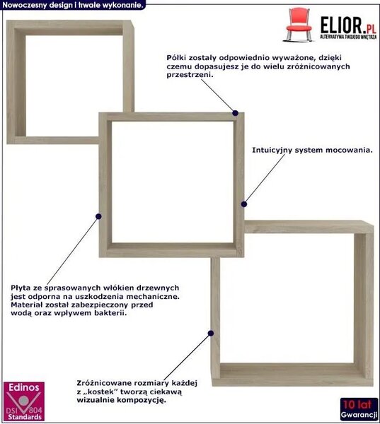 Zestaw modułowych półek ściennych w kolorze dębu L4-R06