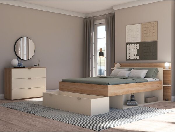 Kremowo-naturalna komoda w dekorze dębu 100x80x40 cm Dennis – Marckeric