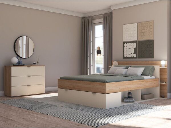 Kremowo-naturalna komoda w dekorze dębu 100x80x40 cm Dennis – Marckeric