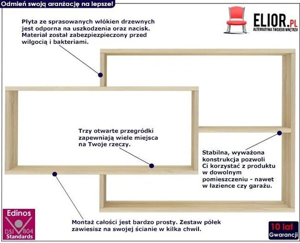 Zestaw brązowych półek ściennych - Acker