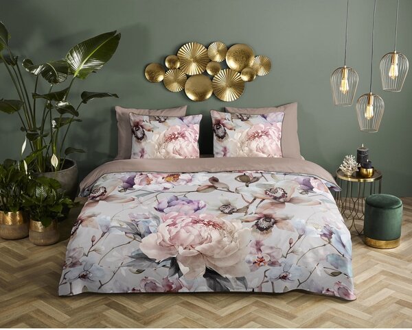 Szaro-brązowa pościel jednoosobowa z satyny bawełnianej 140x220 cm Colinda – Descanso