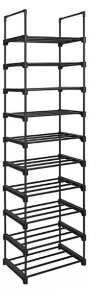 Półka na buty TUBE, 10 półek, 45x30x174cm, czarna SongmicsHome