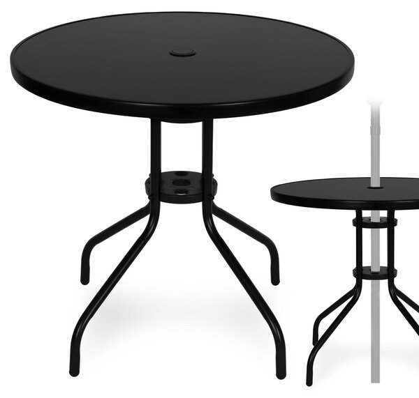 Stolik ogrodowy okrgy 80 cm szko hartowane otwór na parasol czarny MultiGarden